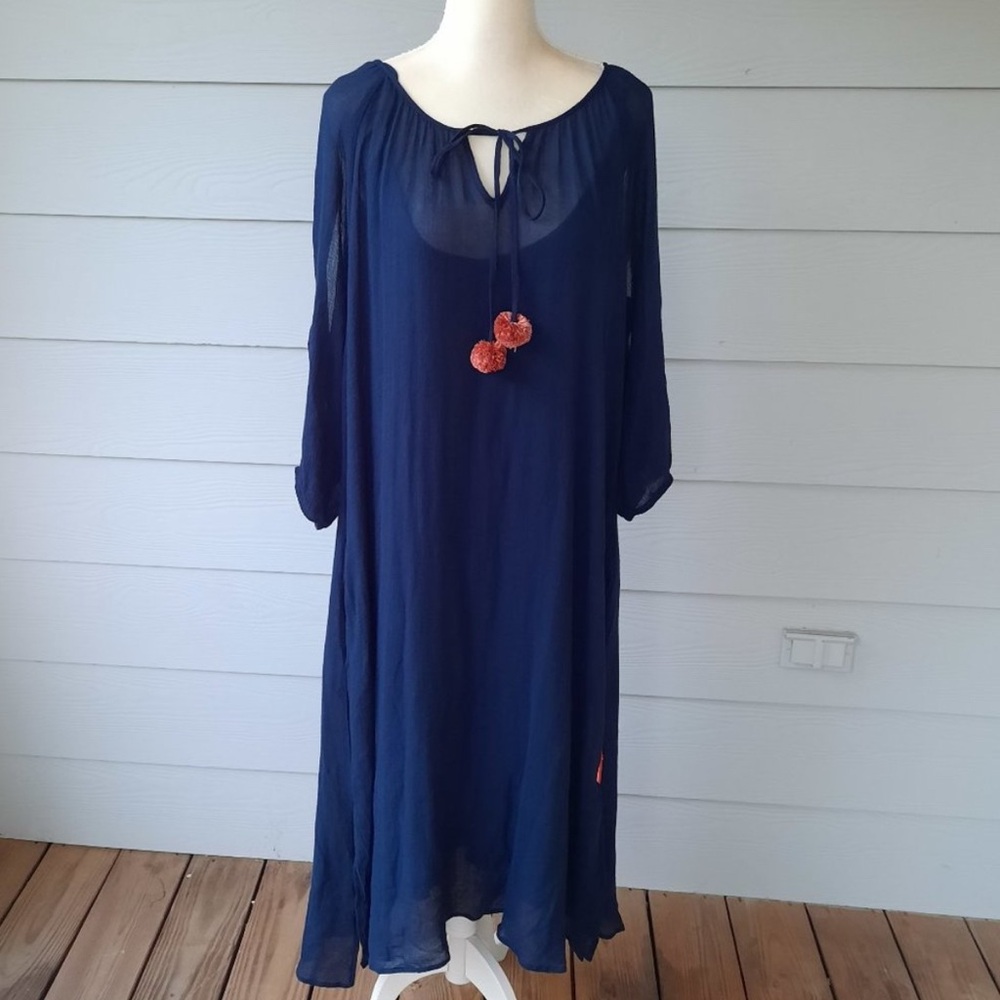 Johnny Was Navy Cotton Maxi Dress Medium EUC - Picture 13 of 14